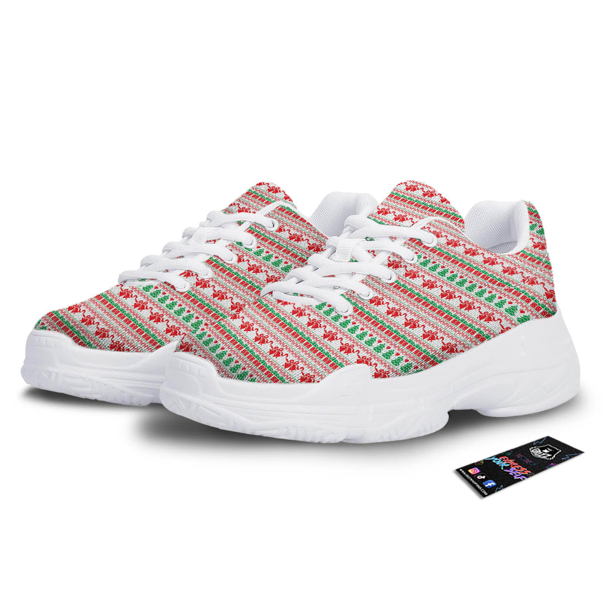 Party Knitted Christmas Print Pattern White Chunky Shoes-grizzshop