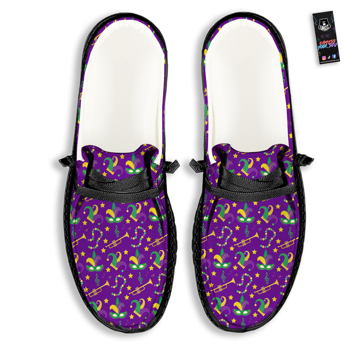Party Mardi Gras Print Pattern Black Loafers-grizzshop