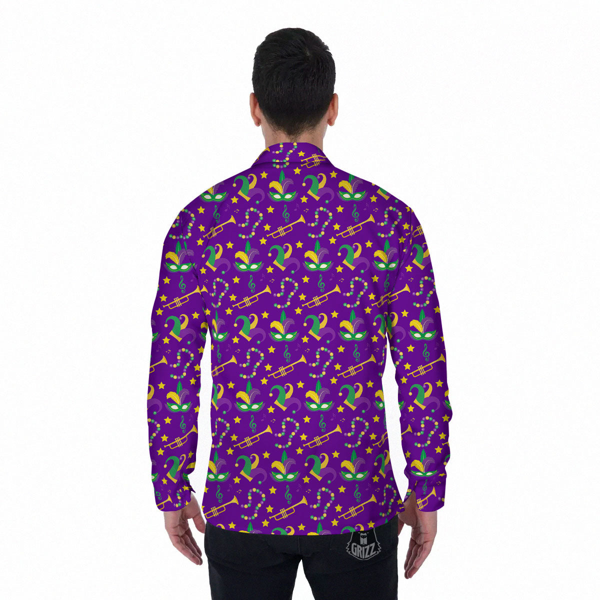 Party Mardi Gras Print Pattern Men's Long Sleeve Shirts-grizzshop
