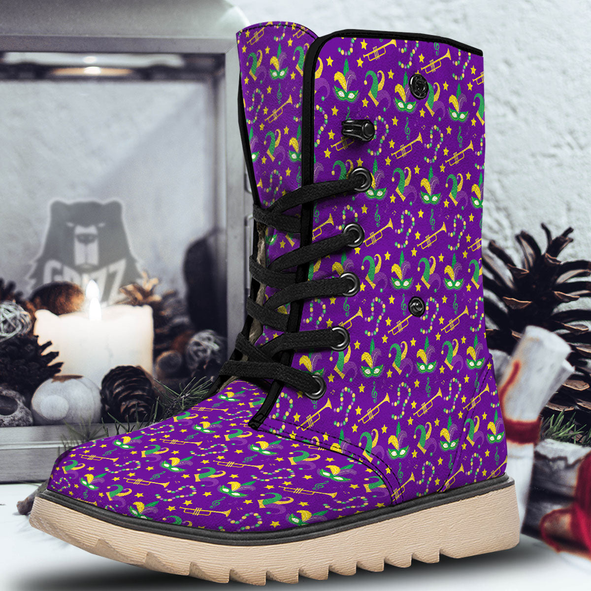 Party Mardi Gras Print Pattern Snow Boots-grizzshop