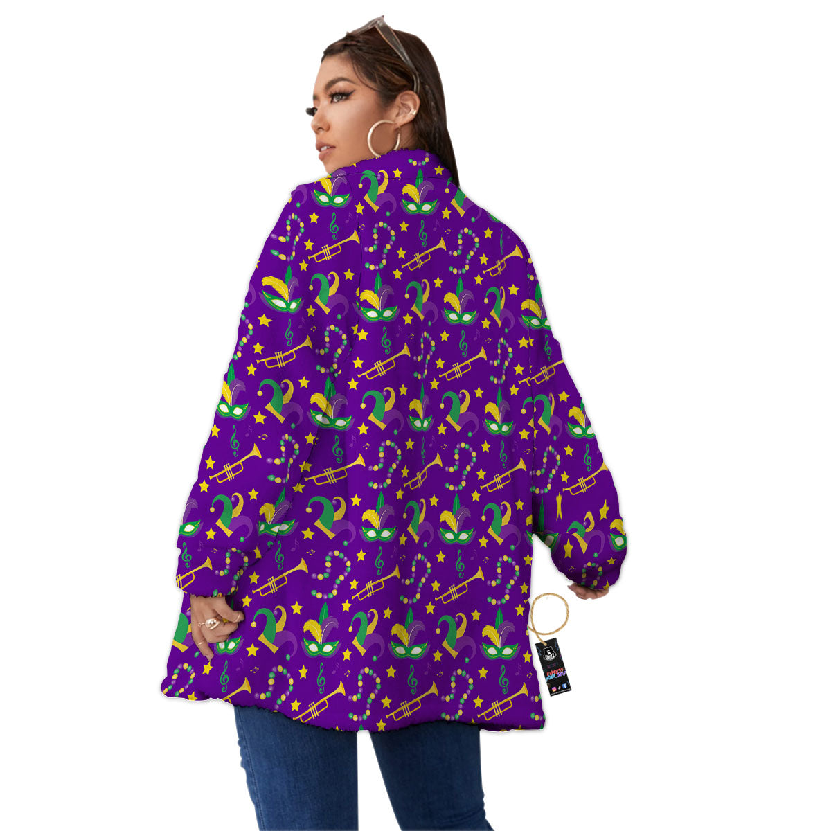 Party Mardi Gras Print Pattern Women's Sherpa Jacket-grizzshop