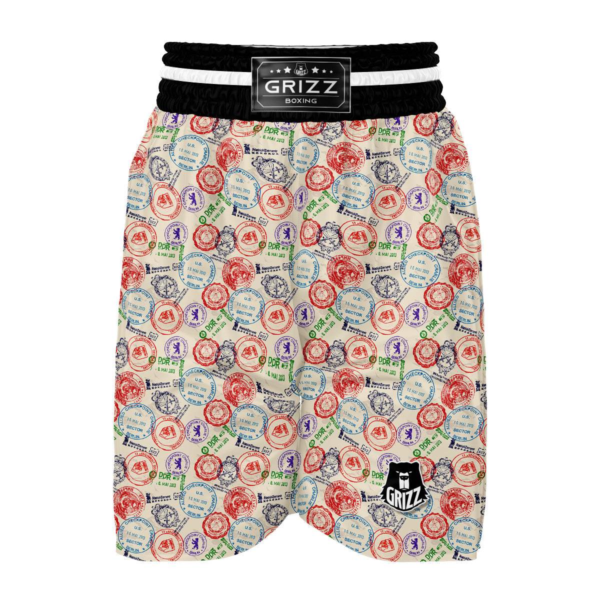 Passport Stamp Vintage Print Pattern Boxing Shorts-grizzshop