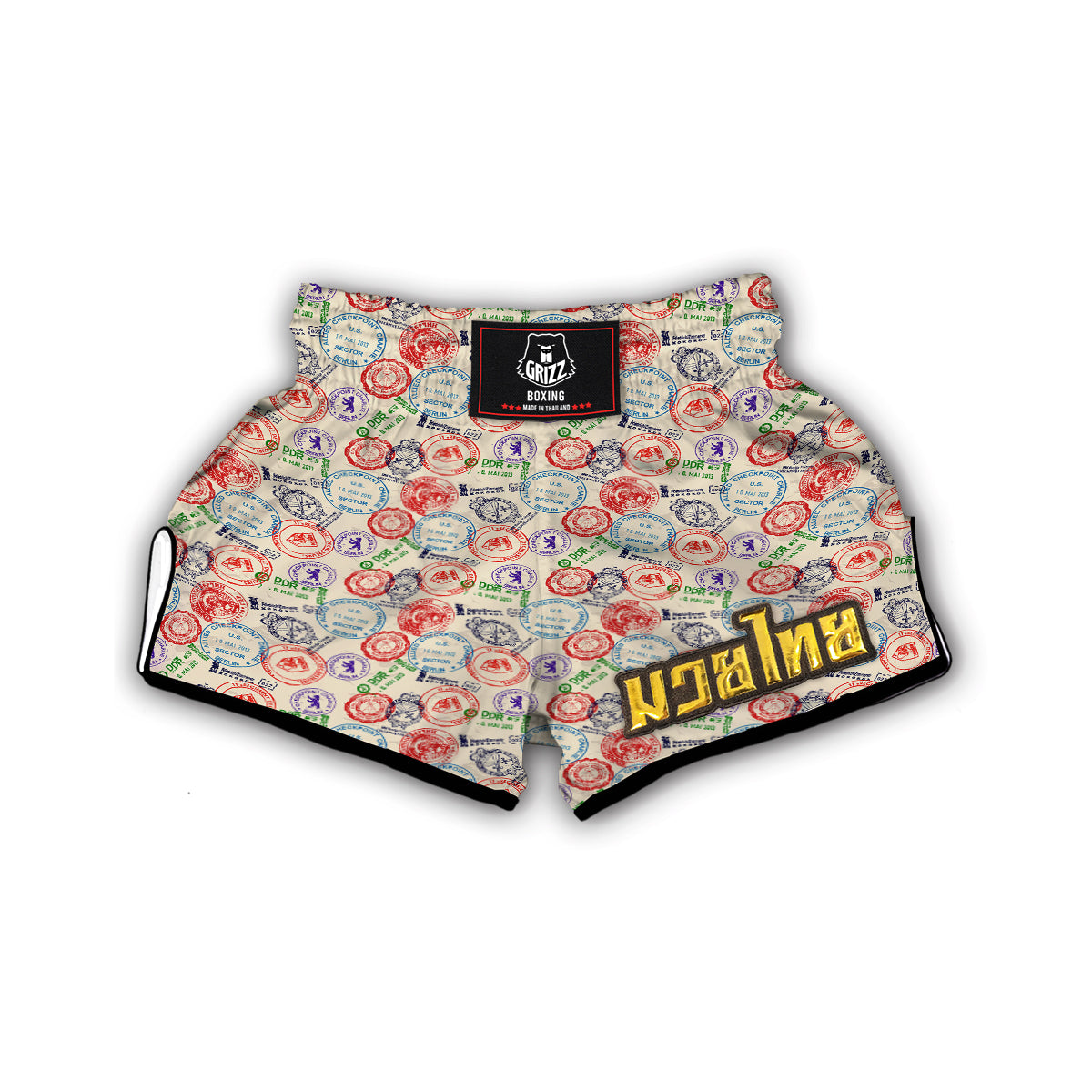 Passport Stamp Vintage Print Pattern Muay Thai Boxing Shorts-grizzshop