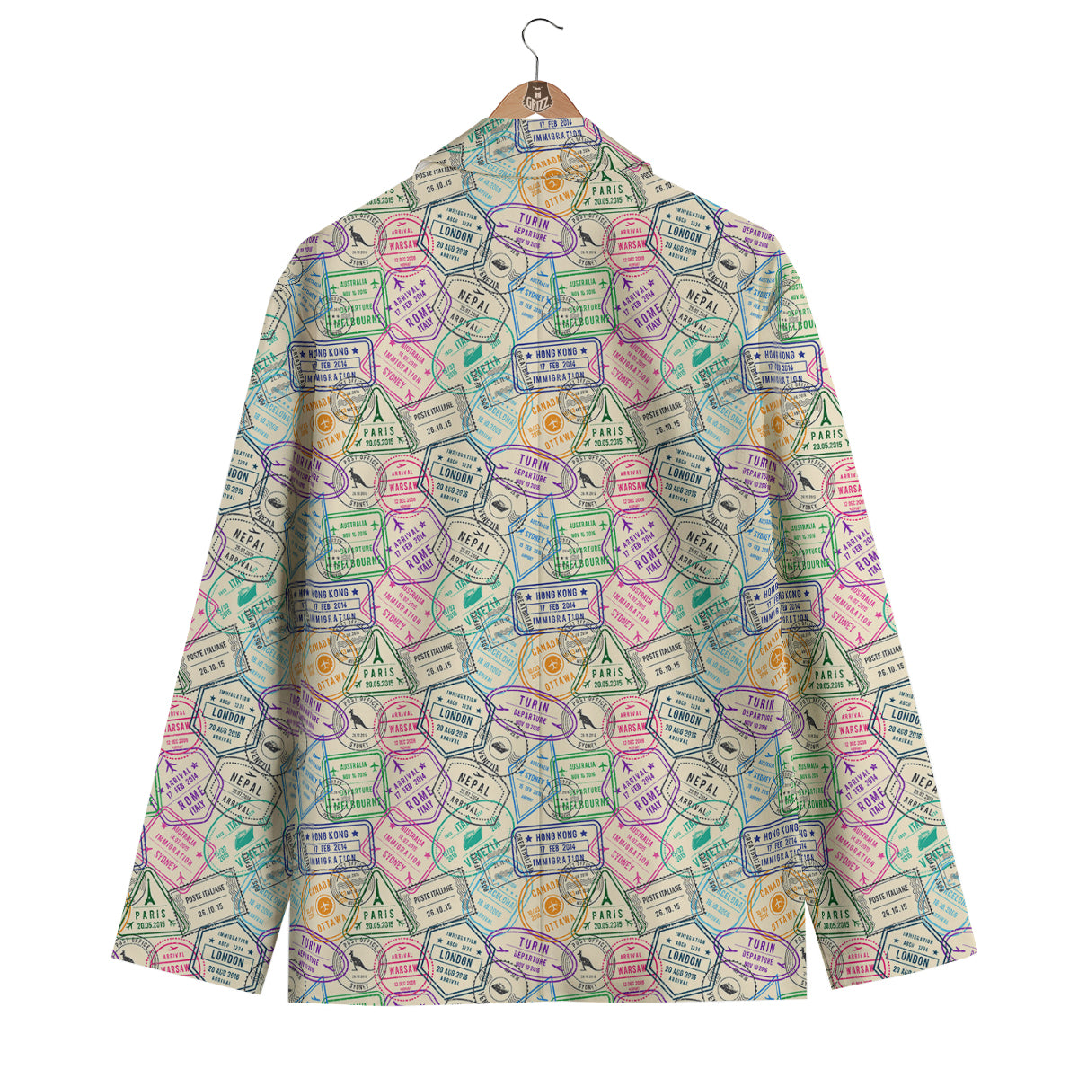 Passport Stamp Vintage Travel Print Pattern Men's Blazer-grizzshop