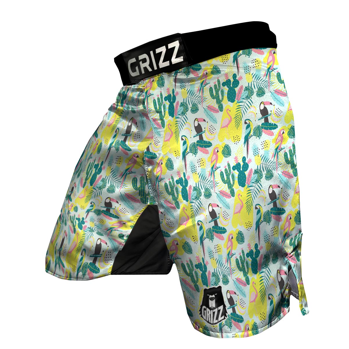 Pastal Parrot Bird Floral Pattern Print MMA Shorts-grizzshop