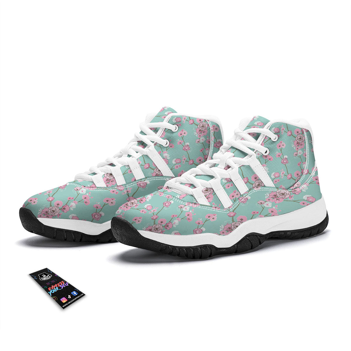 Pastel Doodle Cherry Blossom White Bball Shoes-grizzshop