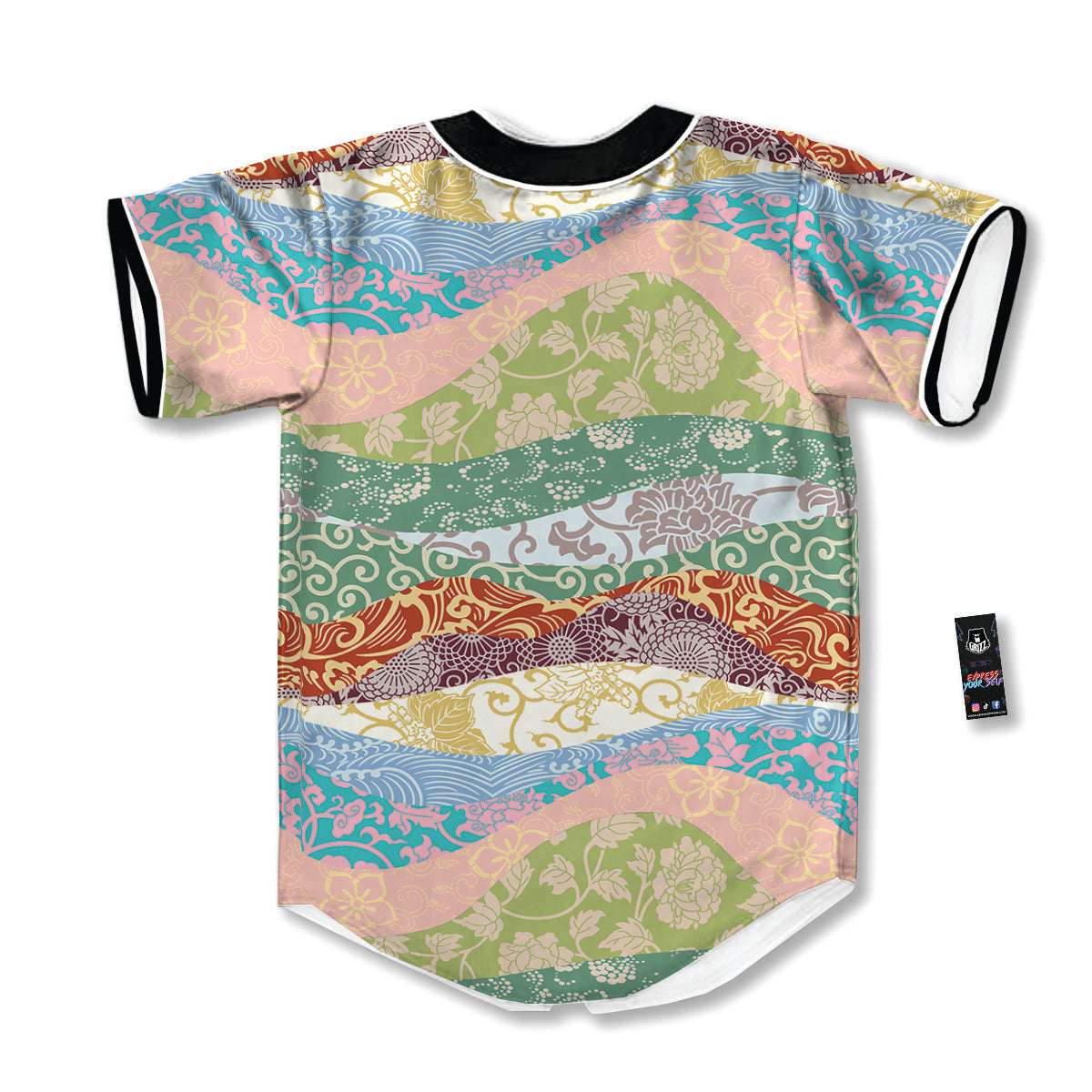 Pastel Japanese Fabric Traditional Print Pattern Baseball Jersey-grizzshop