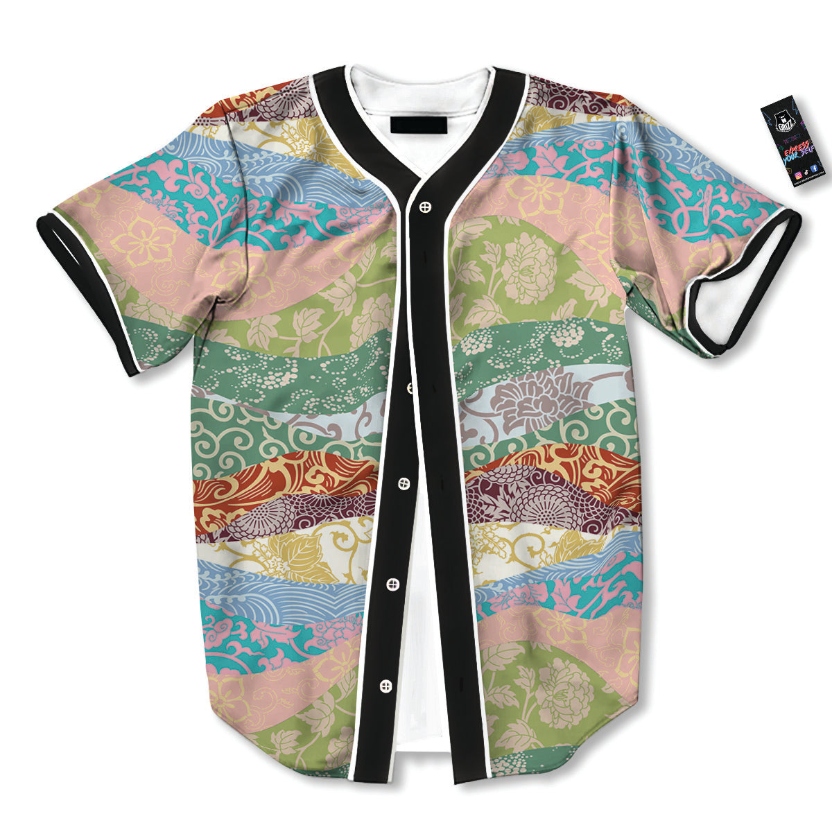 Pastel Japanese Fabric Traditional Print Pattern Baseball Jersey-grizzshop