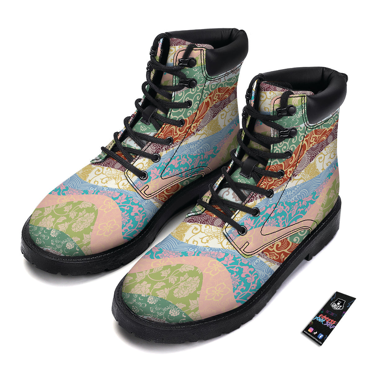 Pastel Japanese Fabric Traditional Print Pattern Boots-grizzshop