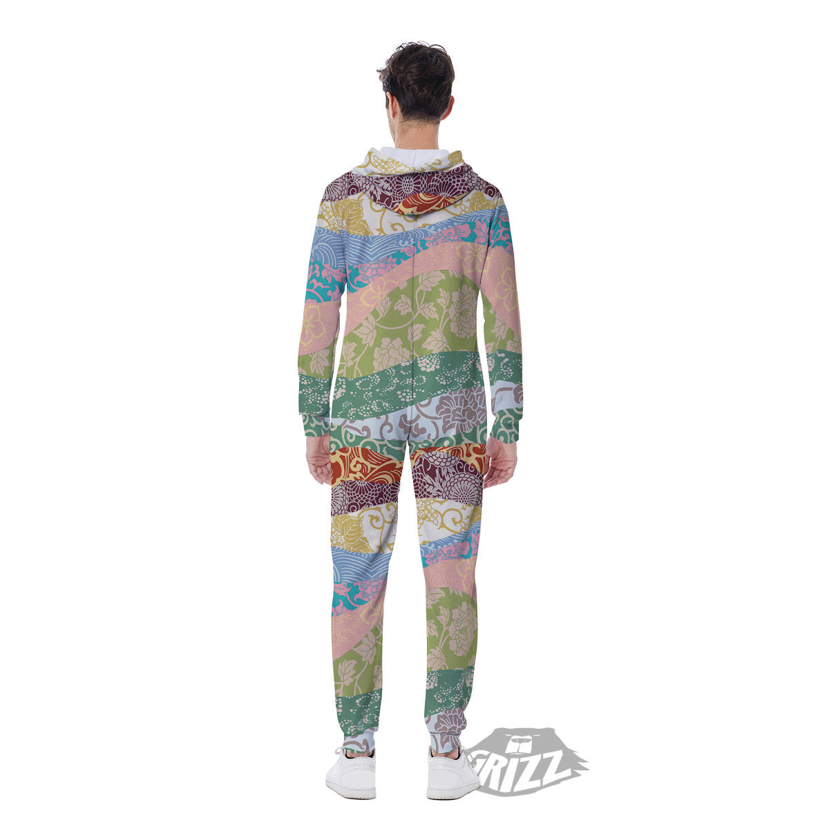 Pastel Japanese Fabric Traditional Print Pattern Men's Jumpsuit-grizzshop