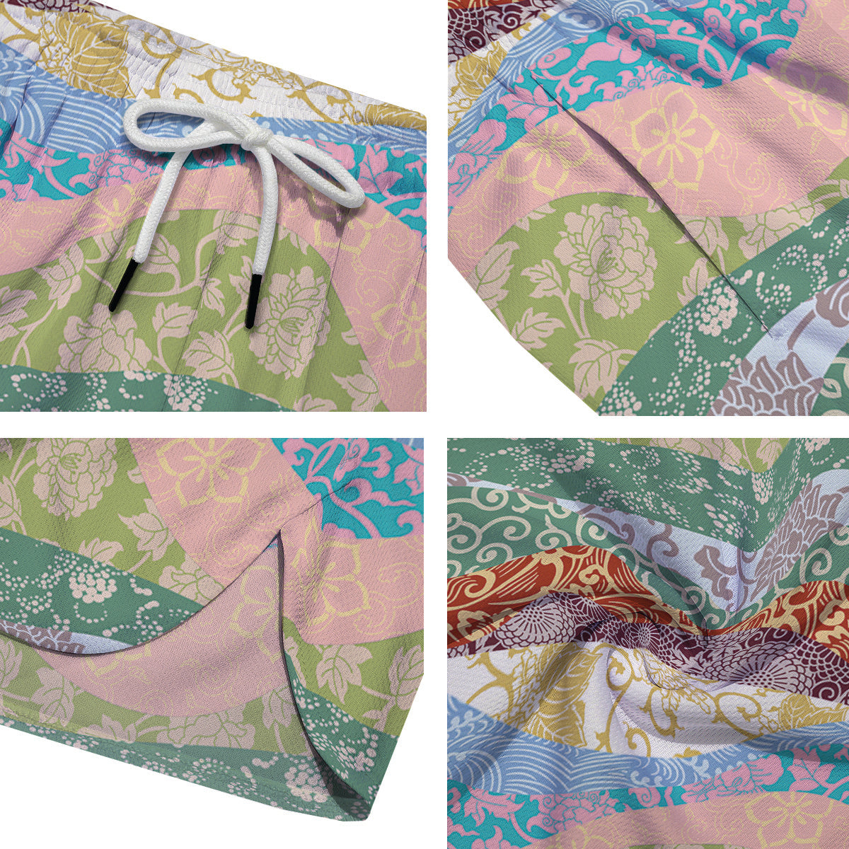 Pastel Japanese Fabric Traditional Print Pattern Men's Running Shorts-grizzshop
