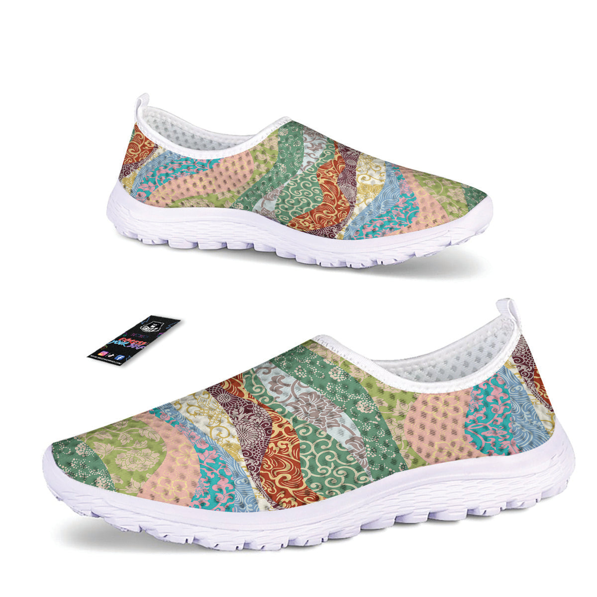 Pastel Japanese Fabric Traditional Print Pattern Nurse Shoes-grizzshop