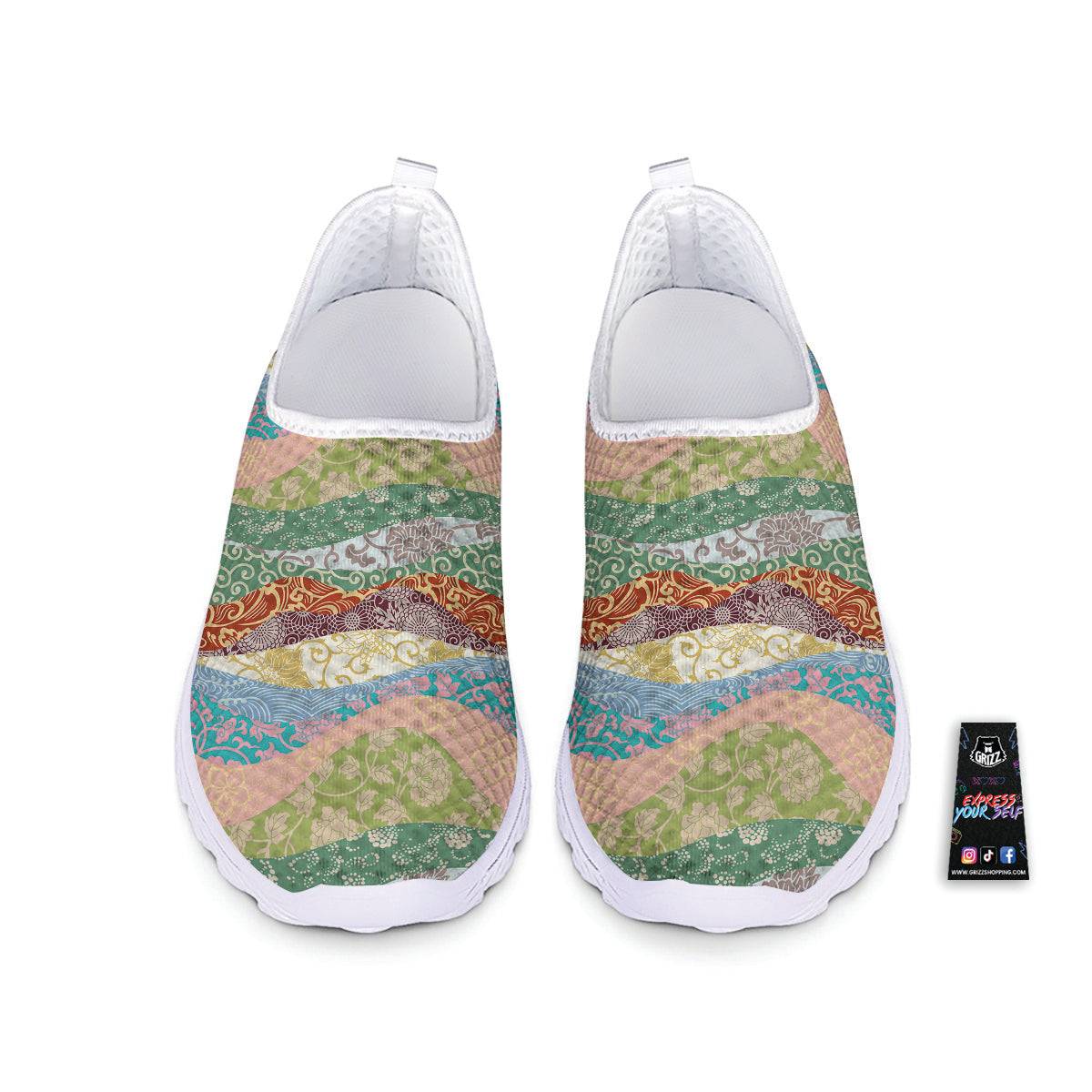 Pastel Japanese Fabric Traditional Print Pattern Nurse Shoes-grizzshop
