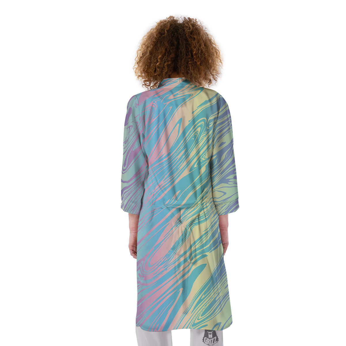 Pastel Liquid Marble Holographic Print Kimono-grizzshop