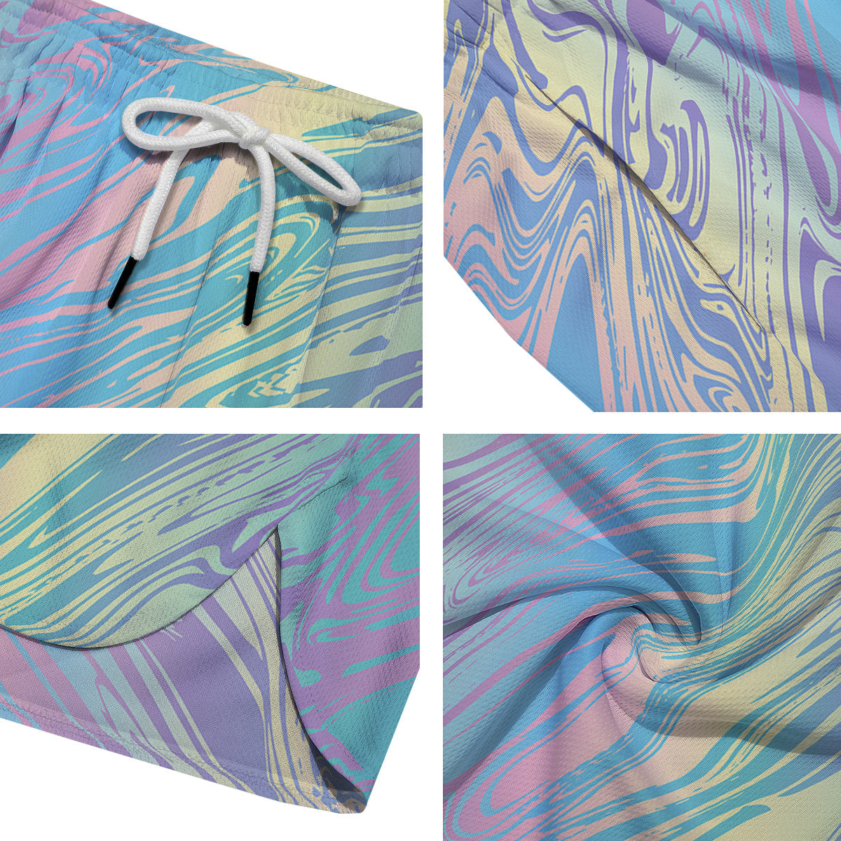 Pastel Liquid Marble Holographic Print Men's Running Shorts-grizzshop