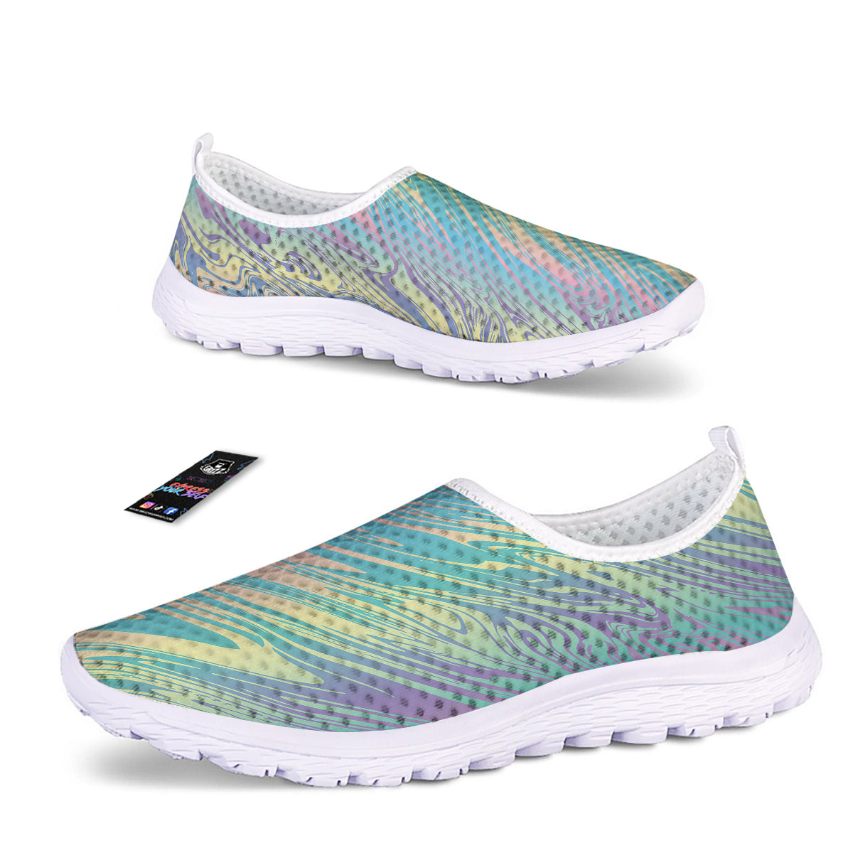 Pastel Liquid Marble Holographic Print Nurse Shoes-grizzshop