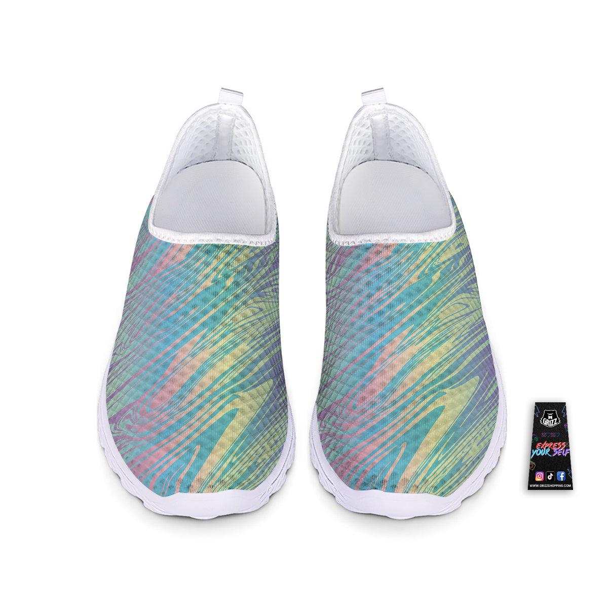 Pastel Liquid Marble Holographic Print Nurse Shoes-grizzshop