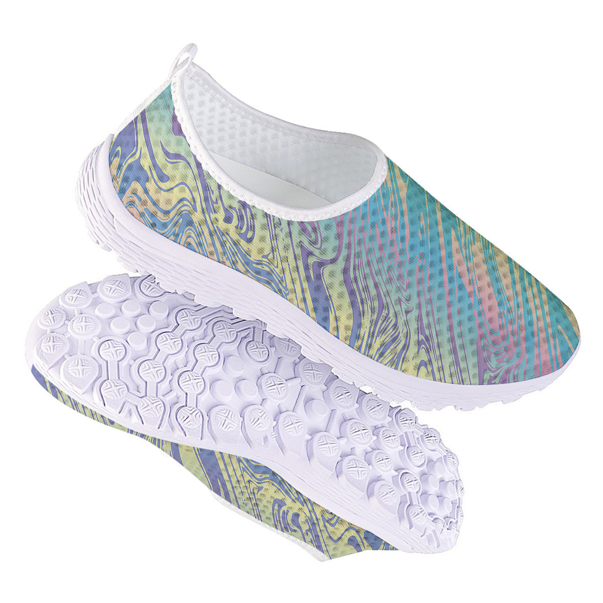Pastel Liquid Marble Holographic Print Nurse Shoes-grizzshop