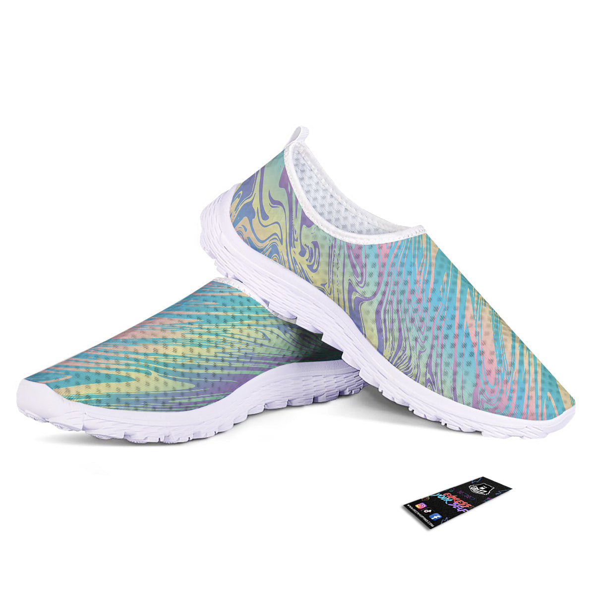 Pastel Liquid Marble Holographic Print Nurse Shoes-grizzshop