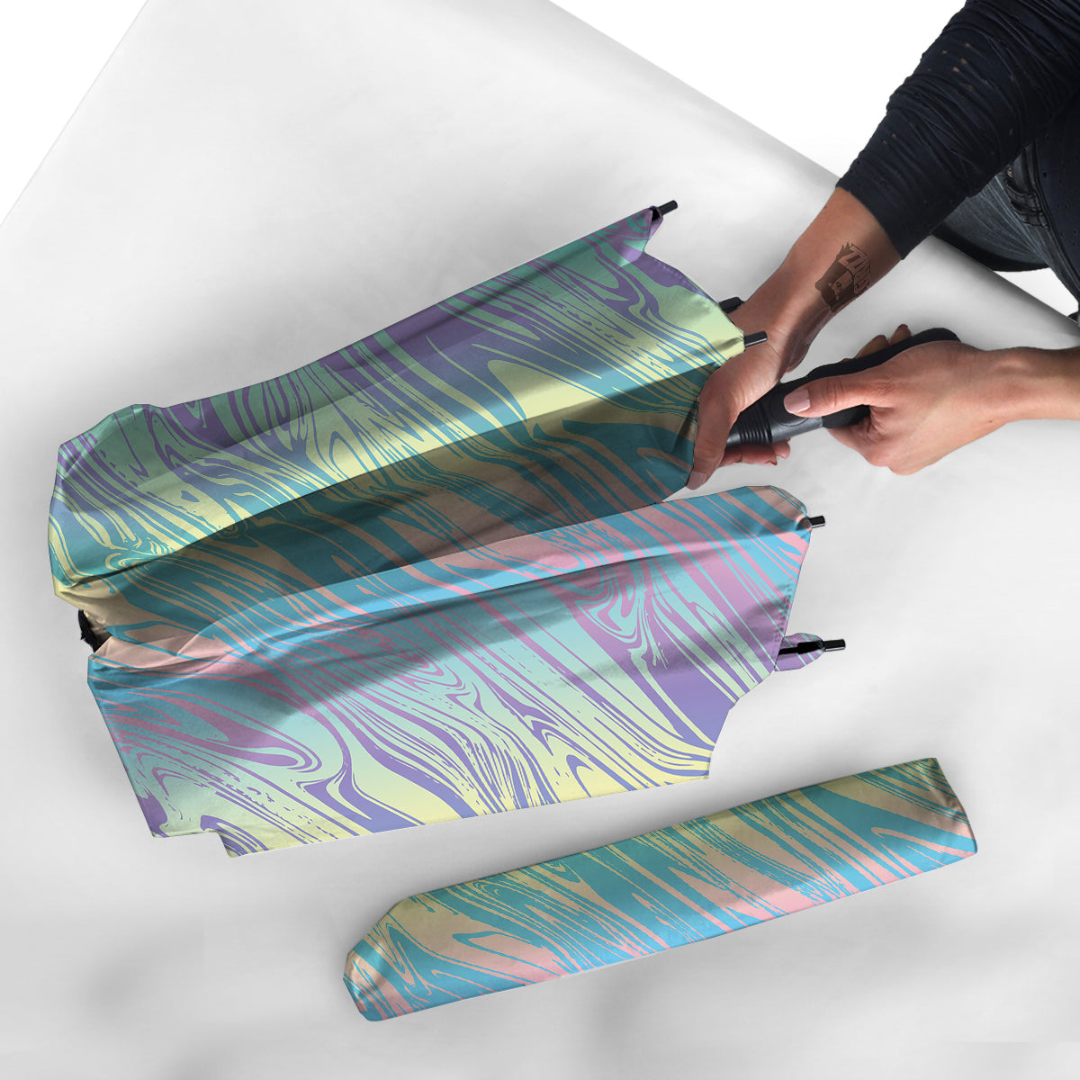 Pastel Liquid Marble Holographic Print Umbrella-grizzshop