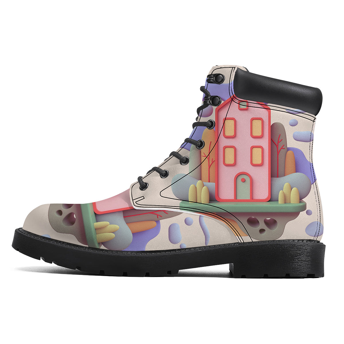 Pastel Modern House Print Boots-grizzshop