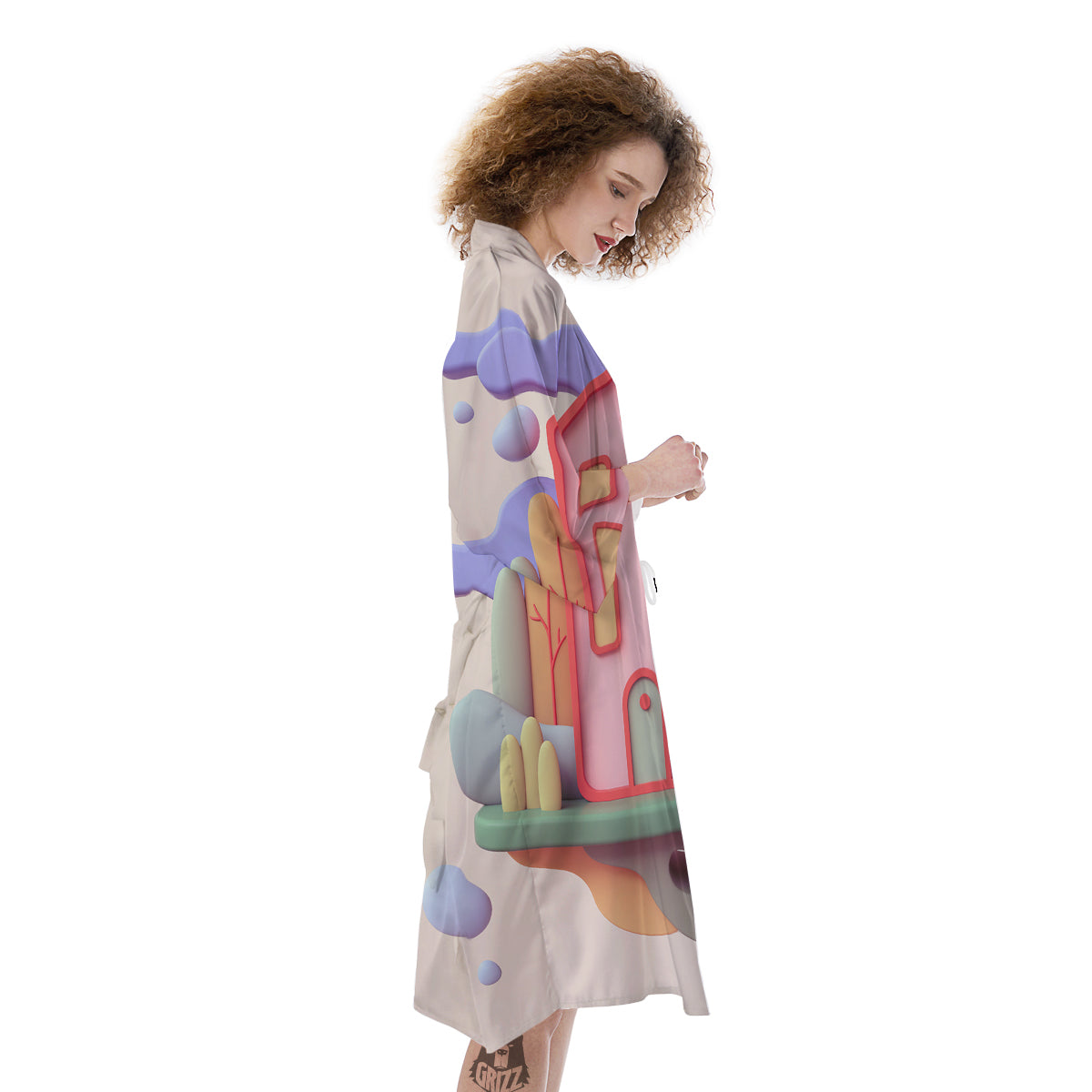 Pastel Modern House Print Kimono-grizzshop