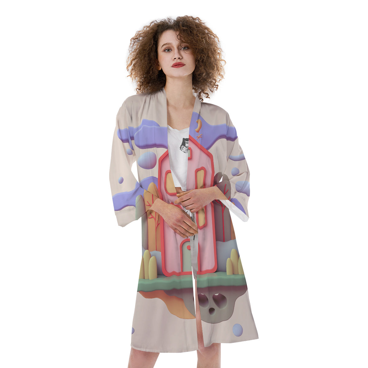 Pastel Modern House Print Kimono-grizzshop
