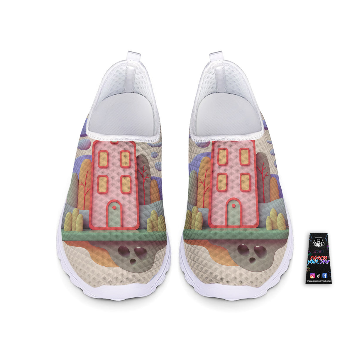 Pastel Modern House Print Nurse Shoes-grizzshop