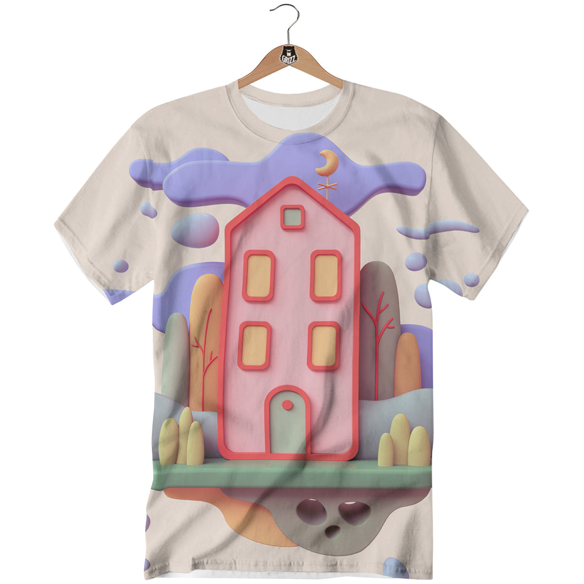 Pastel Modern House Print T-Shirt-grizzshop