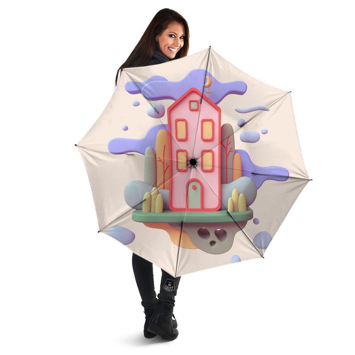 Pastel Modern House Print Umbrella-grizzshop