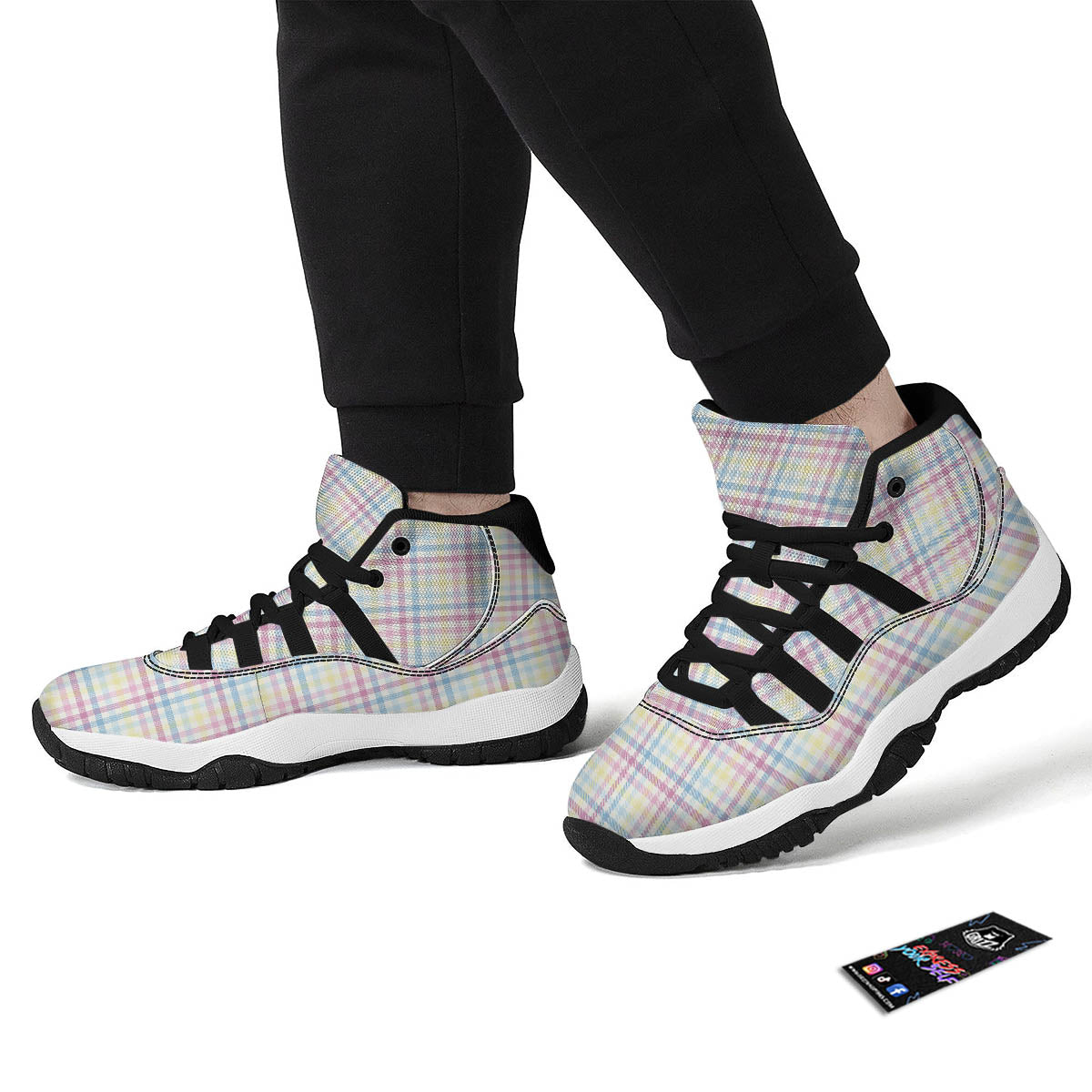 Pastel Plaid Cotton Candy Print Pattern Black Bball Shoes-grizzshop