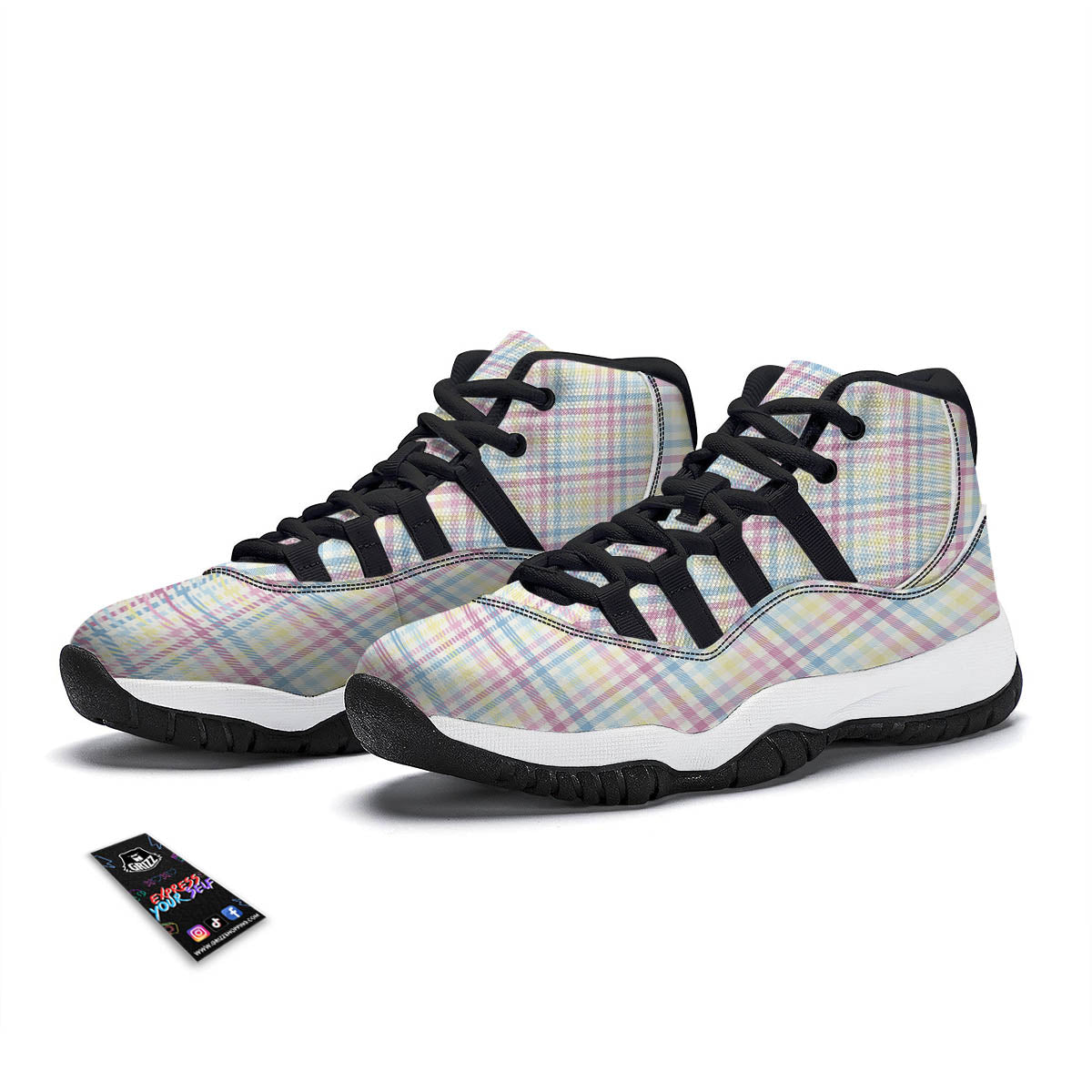 Pastel Plaid Cotton Candy Print Pattern Black Bball Shoes-grizzshop