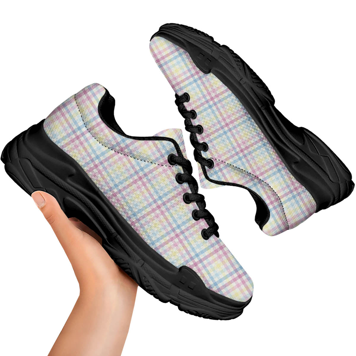 Pastel Plaid Cotton Candy Print Pattern Black Chunky Shoes-grizzshop