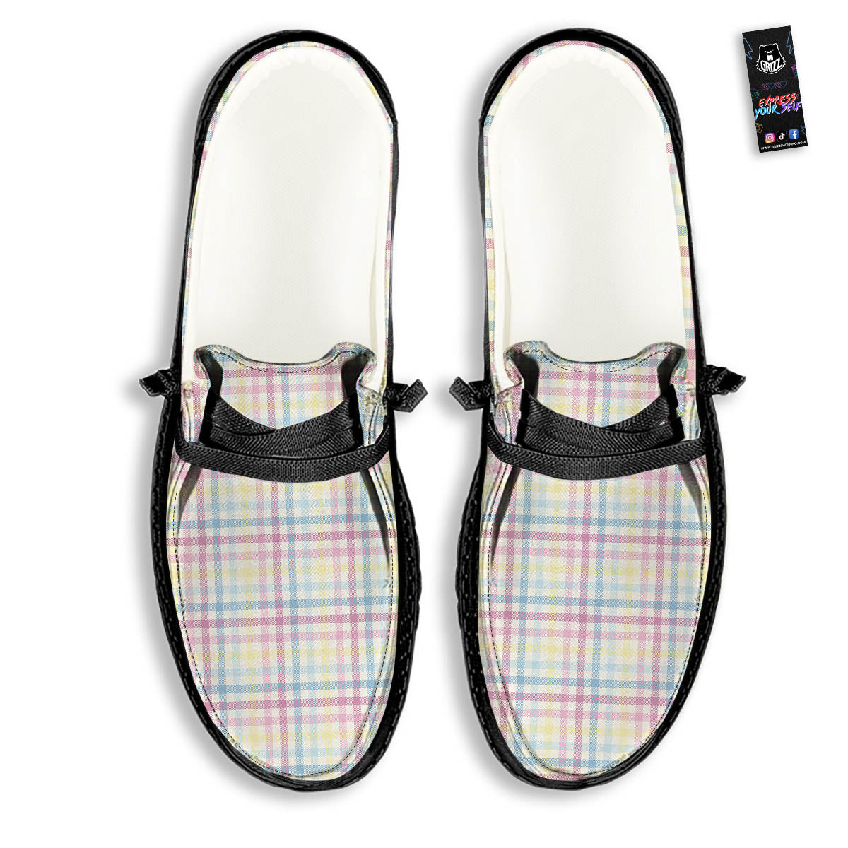Pastel Plaid Cotton Candy Print Pattern Black Loafers-grizzshop