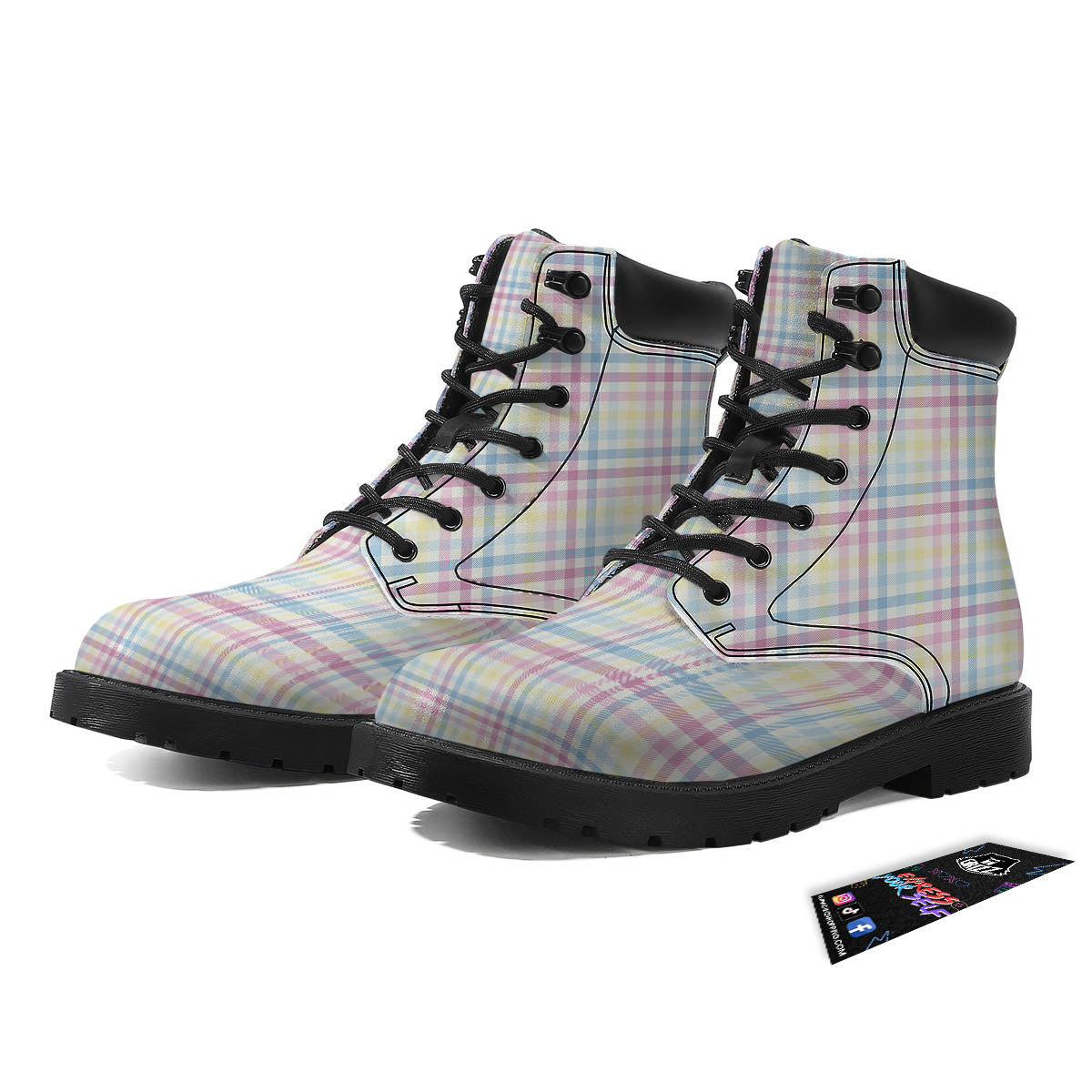 Pastel Plaid Cotton Candy Print Pattern Boots-grizzshop