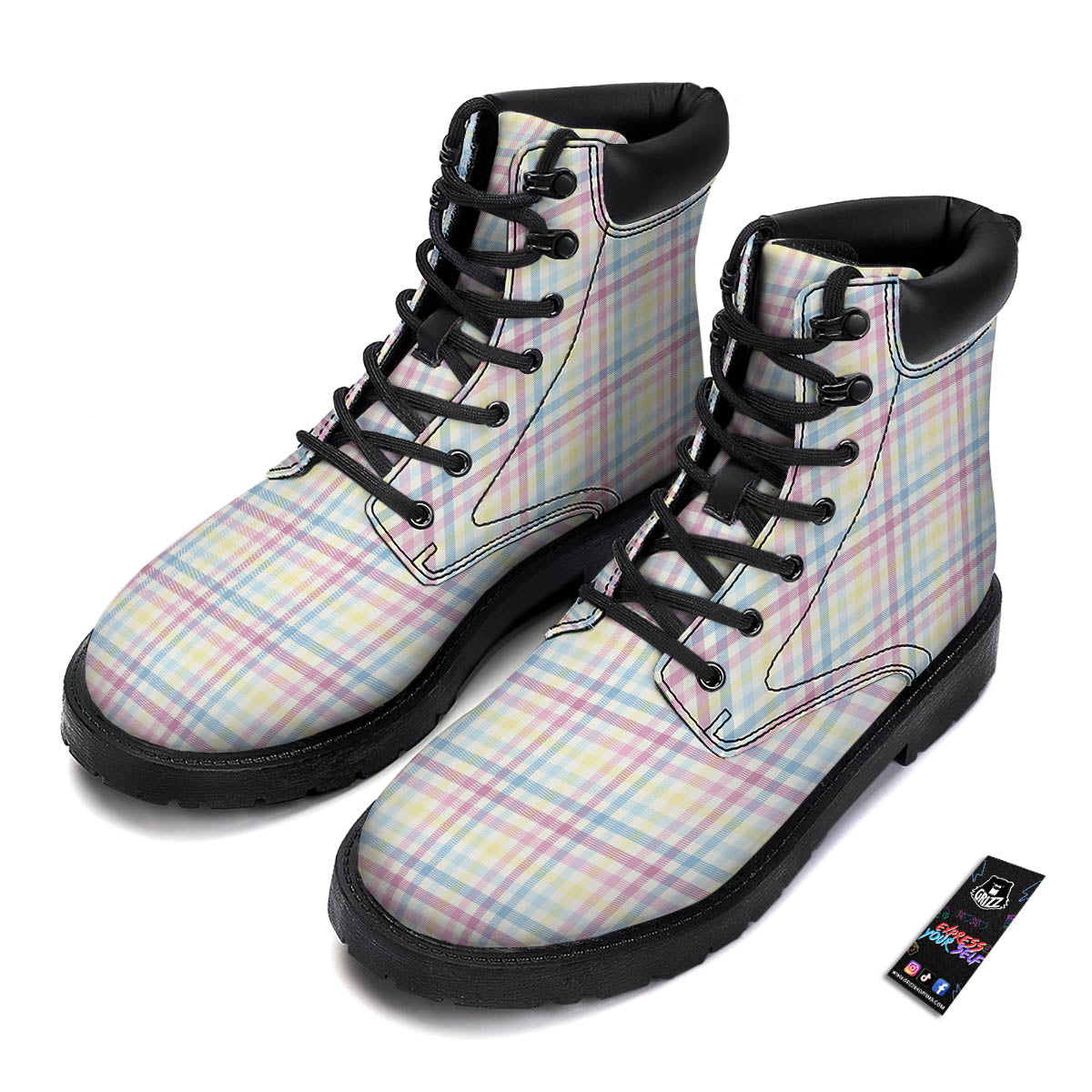 Pastel Plaid Cotton Candy Print Pattern Boots-grizzshop