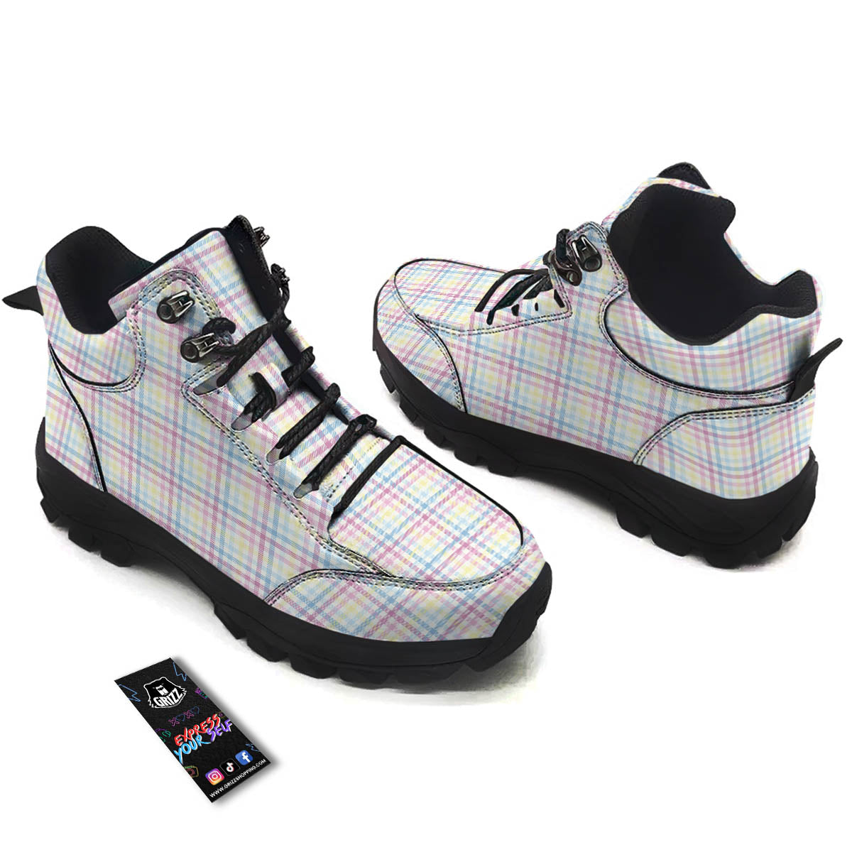 Pastel Plaid Cotton Candy Print Pattern Hiking Shoes-grizzshop