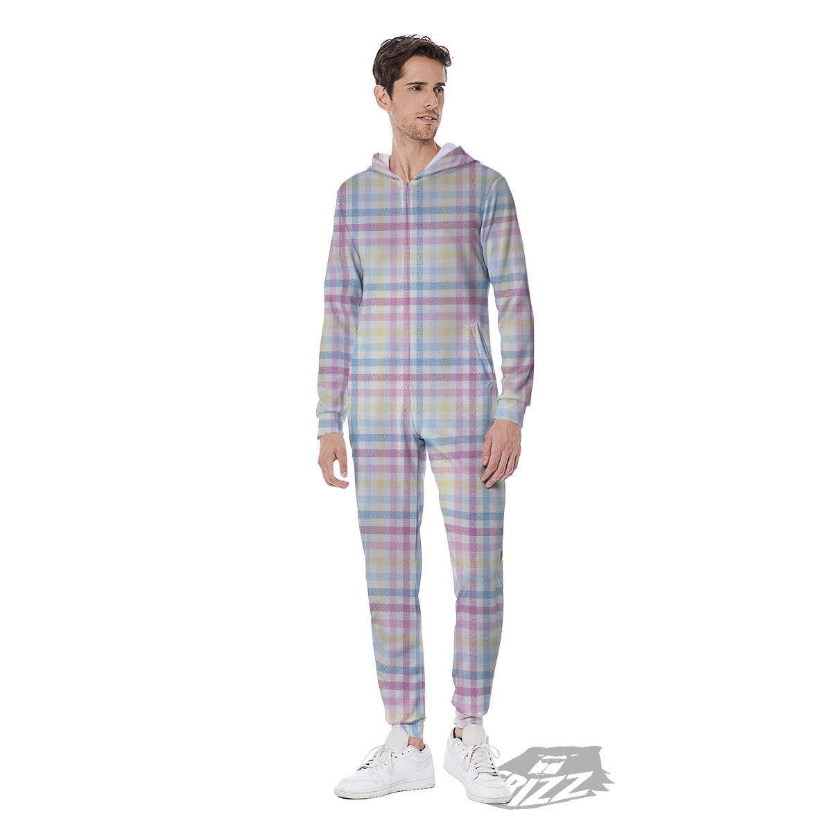 Pastel Plaid Cotton Candy Print Pattern Men's Jumpsuit-grizzshop
