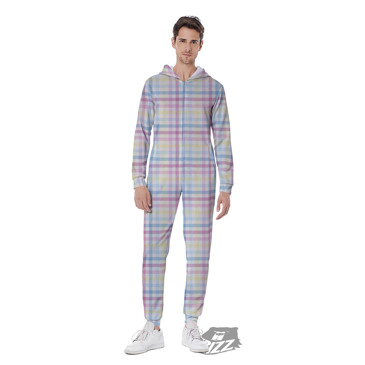 Pastel Plaid Cotton Candy Print Pattern Men's Jumpsuit-grizzshop
