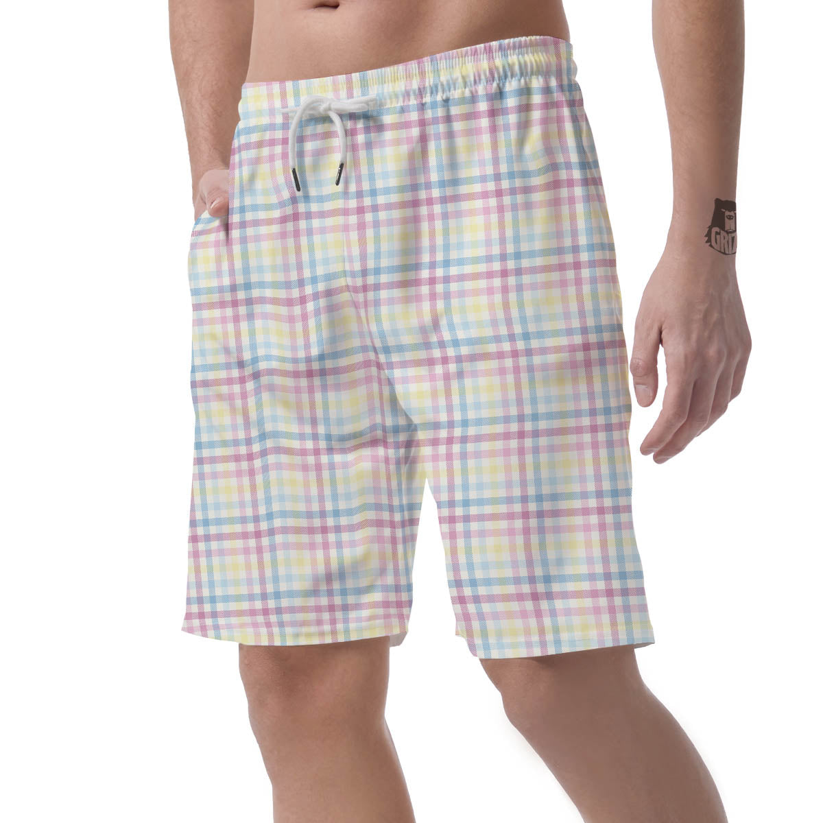 Pastel Plaid Cotton Candy Print Pattern Men's Shorts-grizzshop