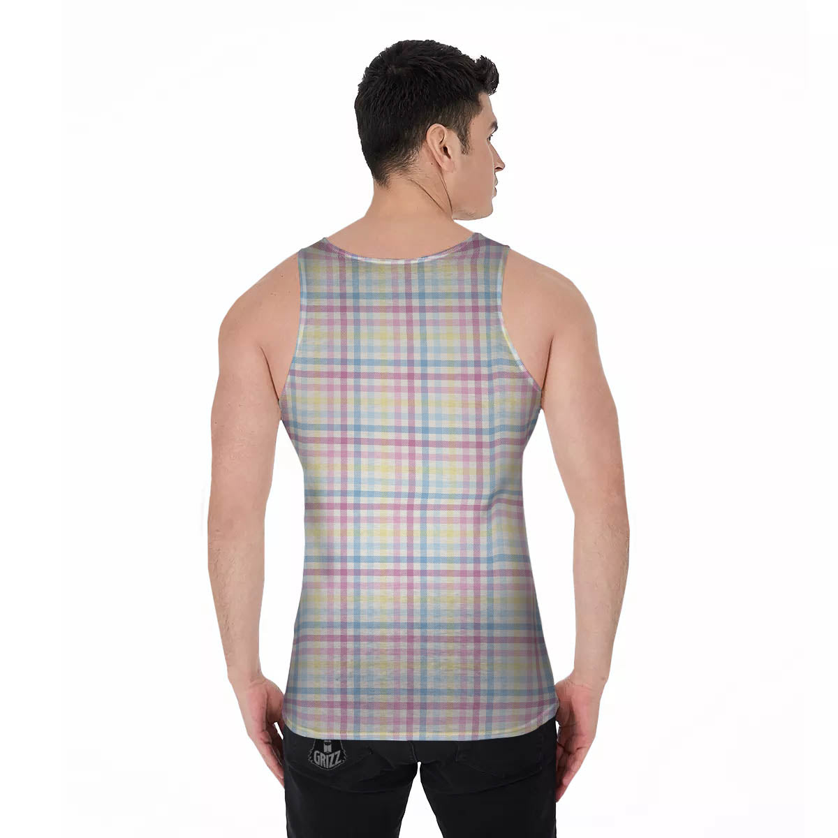 Pastel Plaid Cotton Candy Print Pattern Men's Tank Top-grizzshop