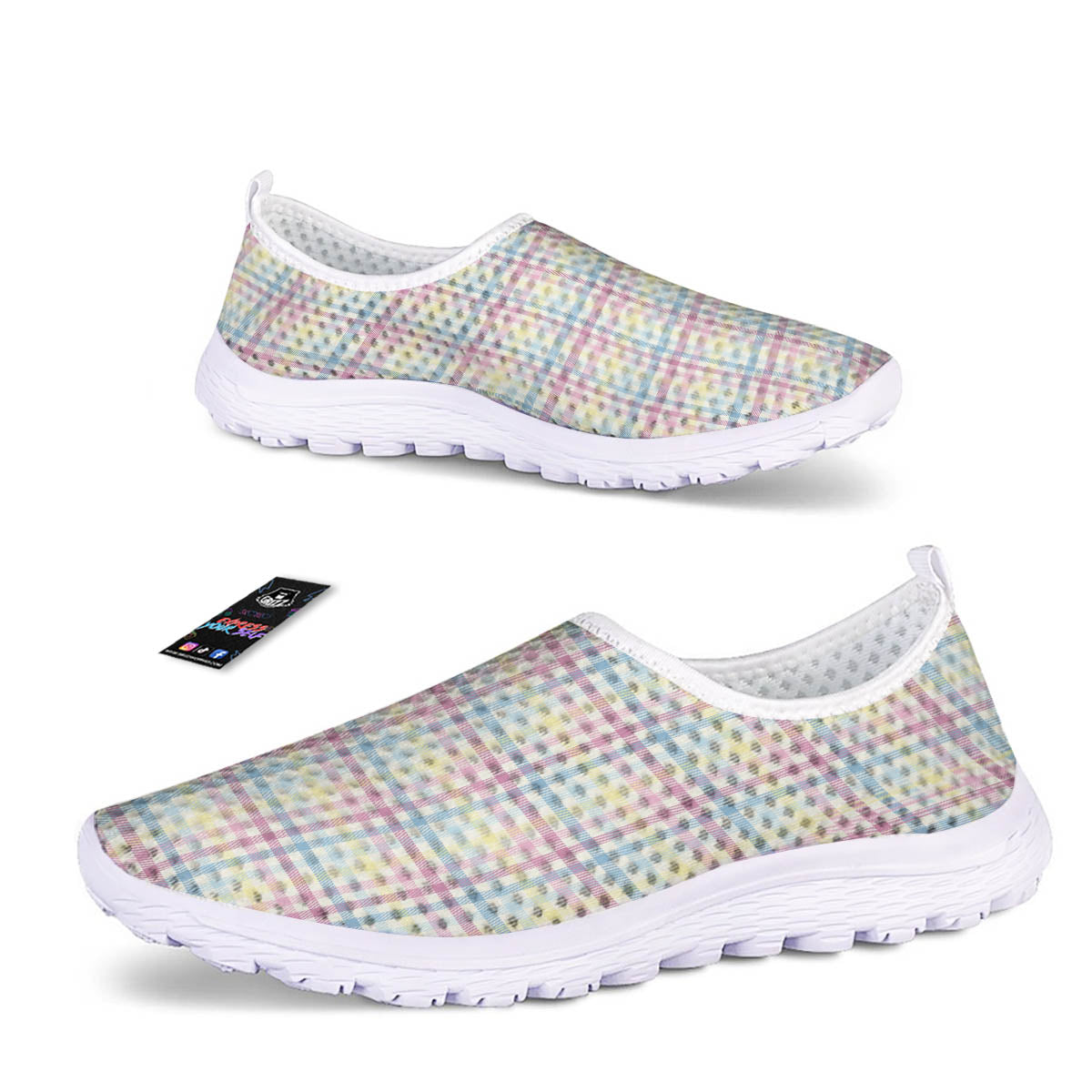 Pastel Plaid Cotton Candy Print Pattern Nurse Shoes-grizzshop