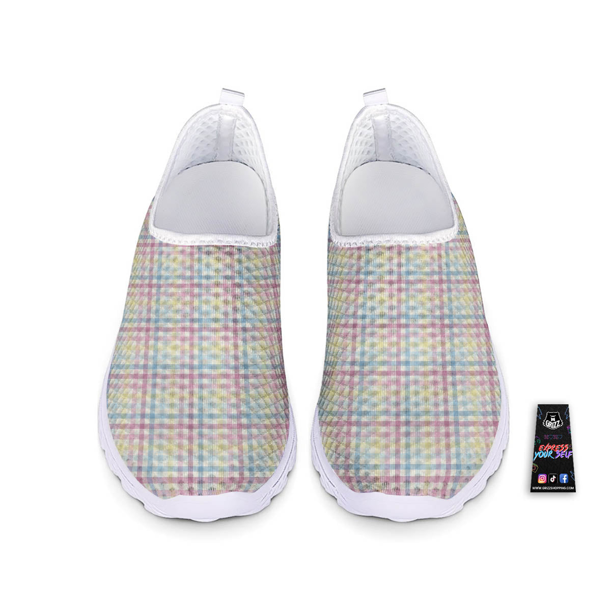 Pastel Plaid Cotton Candy Print Pattern Nurse Shoes-grizzshop