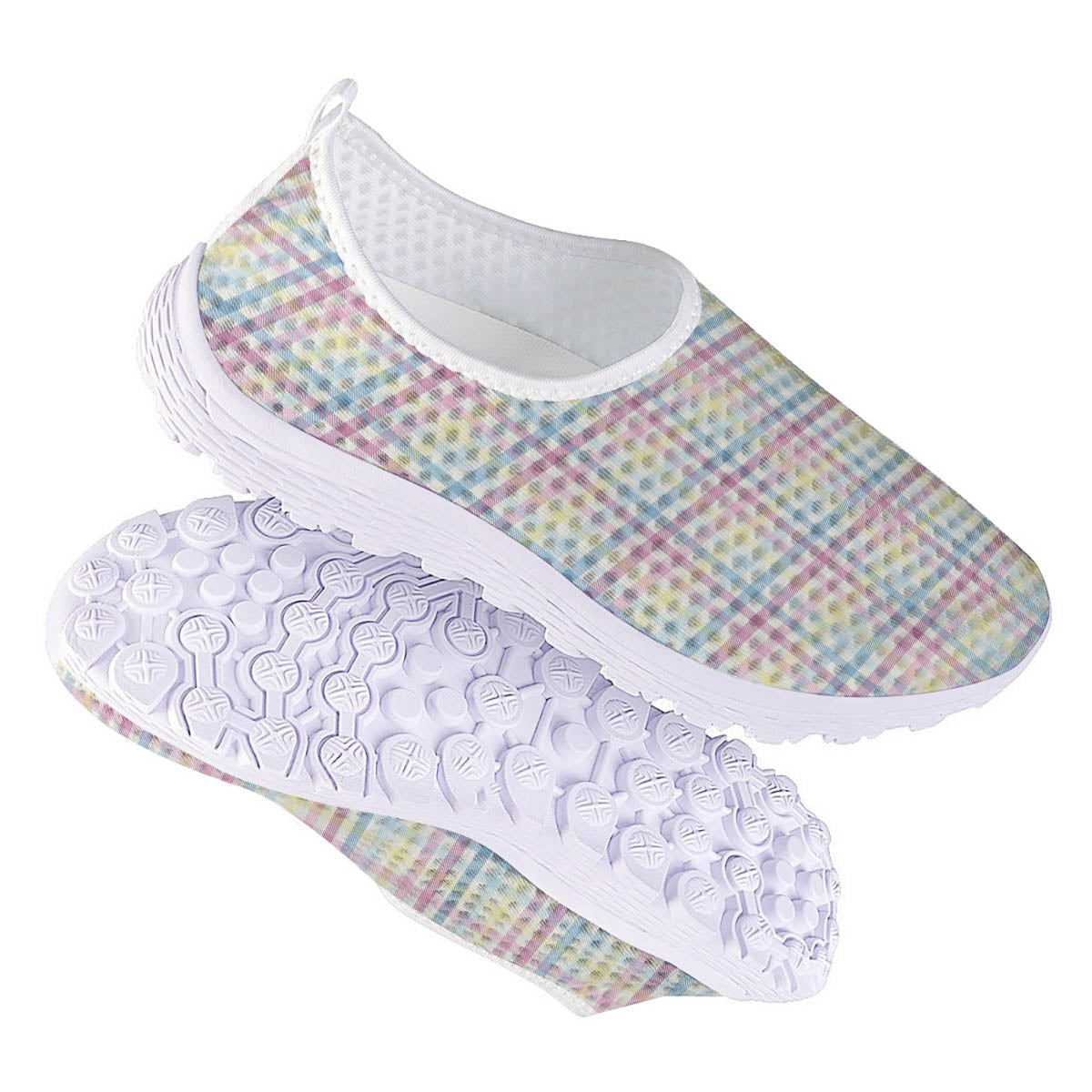 Pastel Plaid Cotton Candy Print Pattern Nurse Shoes-grizzshop