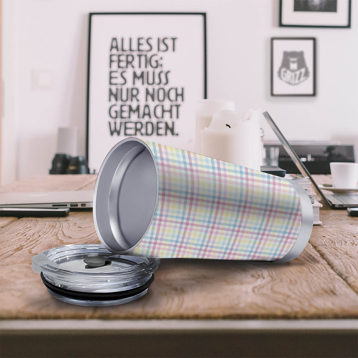 Pastel Plaid Cotton Candy Print Pattern Tumbler-grizzshop