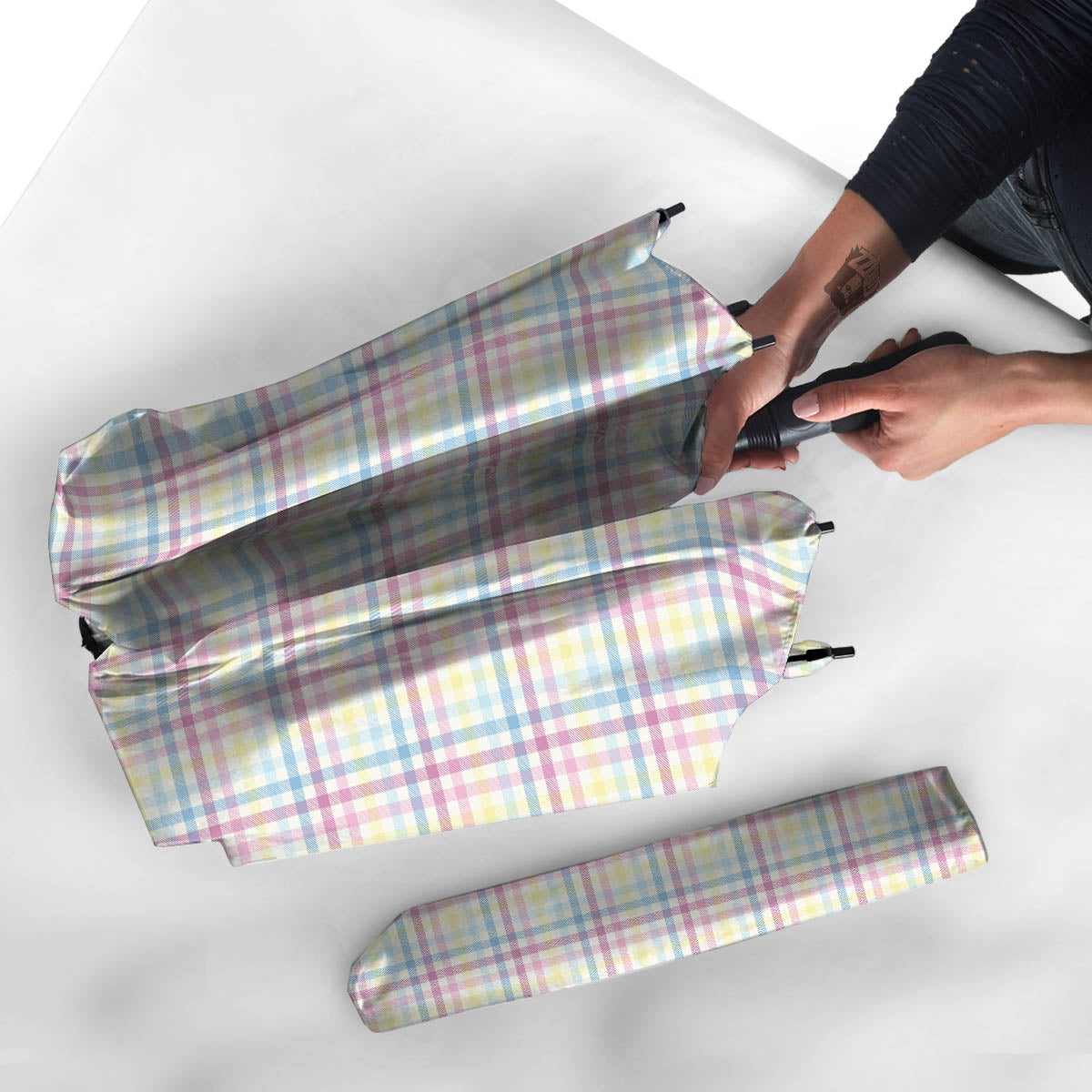 Pastel Plaid Cotton Candy Print Pattern Umbrella-grizzshop