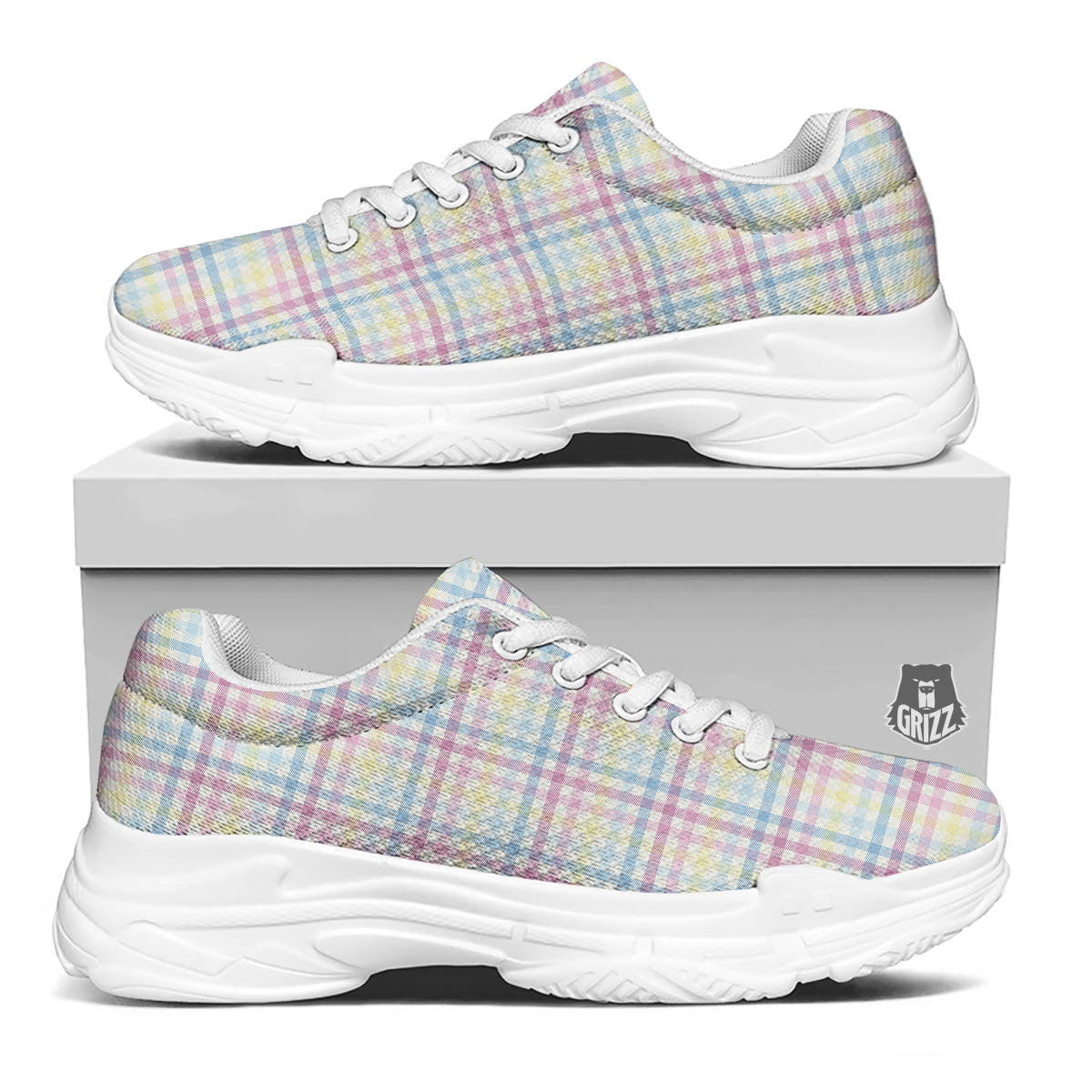 Pastel Plaid Cotton Candy Print Pattern White Chunky Shoes-grizzshop