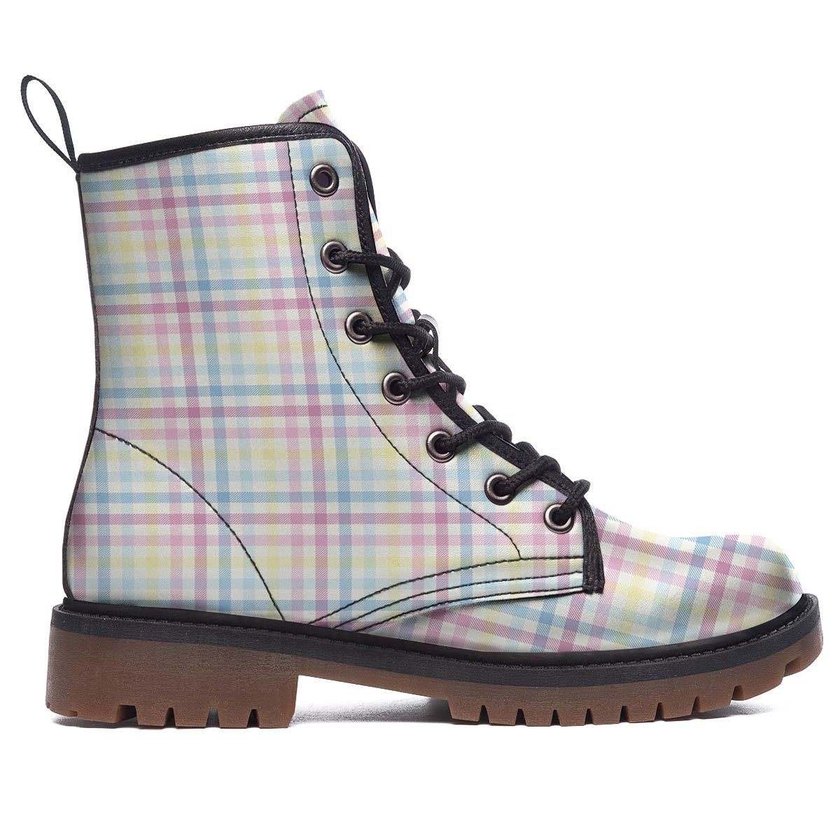 Pastel Plaid Cotton Candy Print Pattern Work Boots-grizzshop