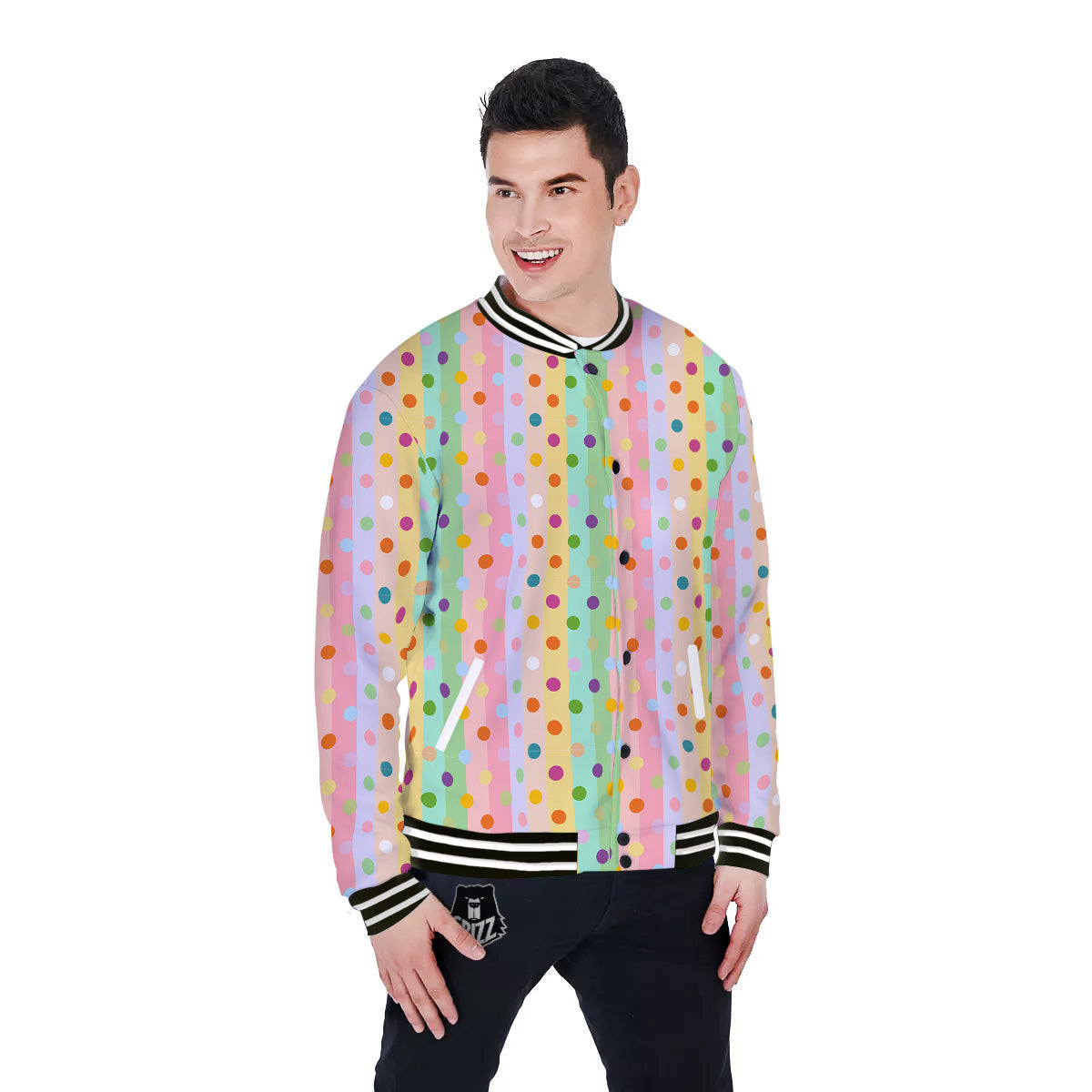 Pastel Polka Dots Print Pattern Baseball Jacket-grizzshop