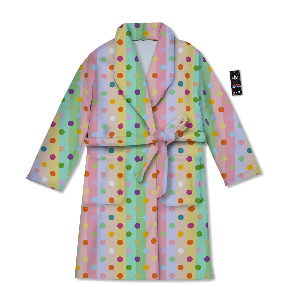 Pastel Polka Dots Print Pattern Bathrobe-grizzshop